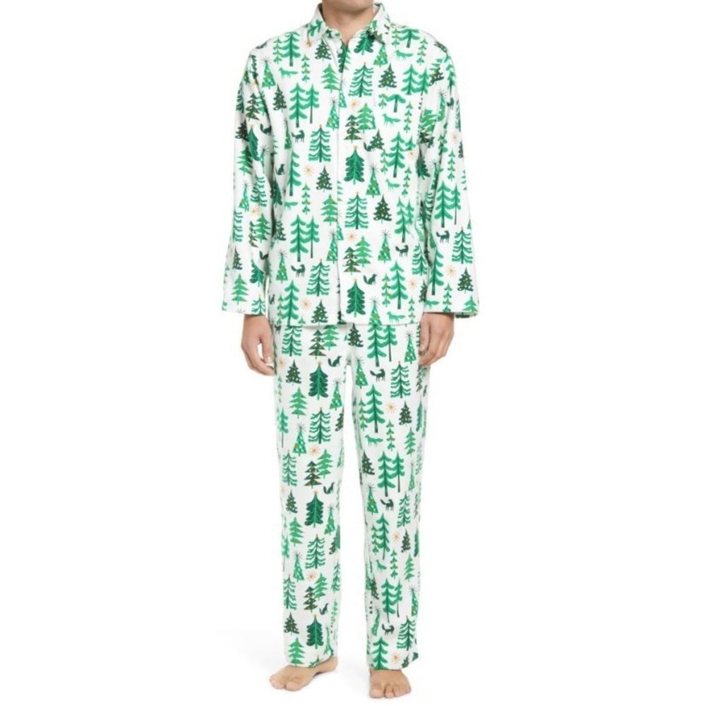 Nordstrom Men's Flannel Christmas Cotton Pajamas in Ivory Egret Mod Woods Large